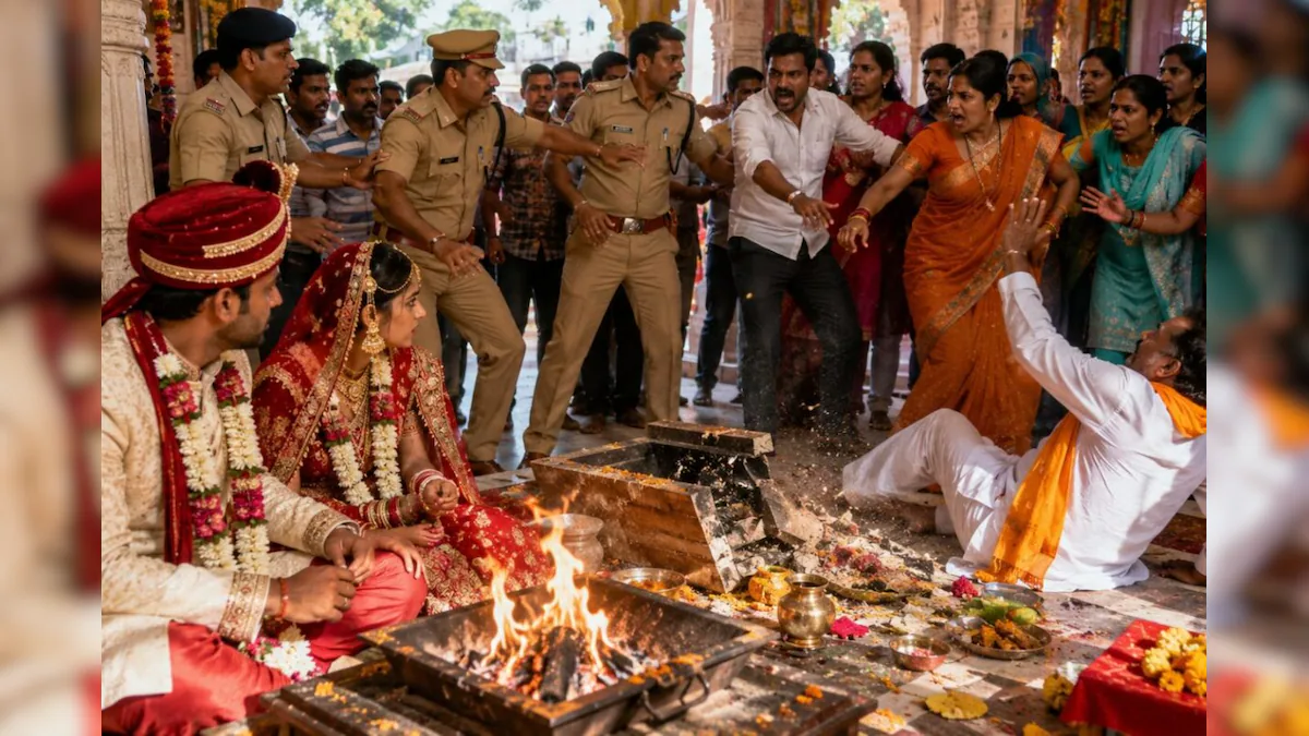 मंदिर में शादी के बीच हंगामा