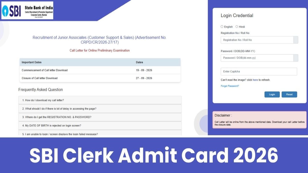 SBI Clerk Admit Card 2026