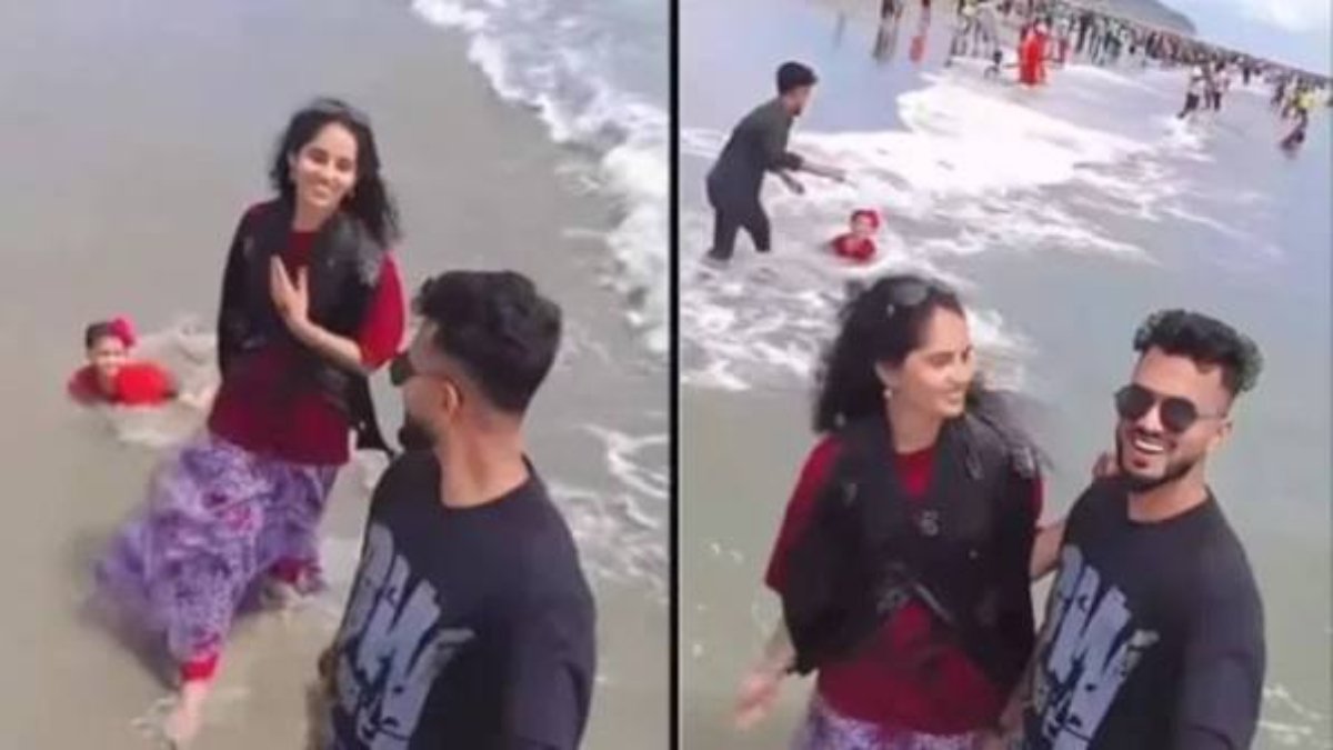 लहरों के बीच फंसा मासूम बच्चा